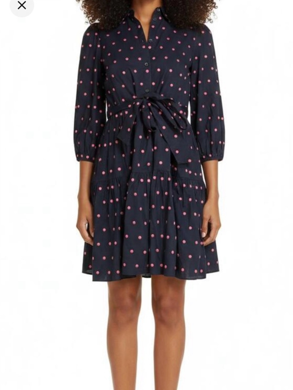 Kate Soade Navy Polka Dot Tie-Waist Dress with Pink Dots